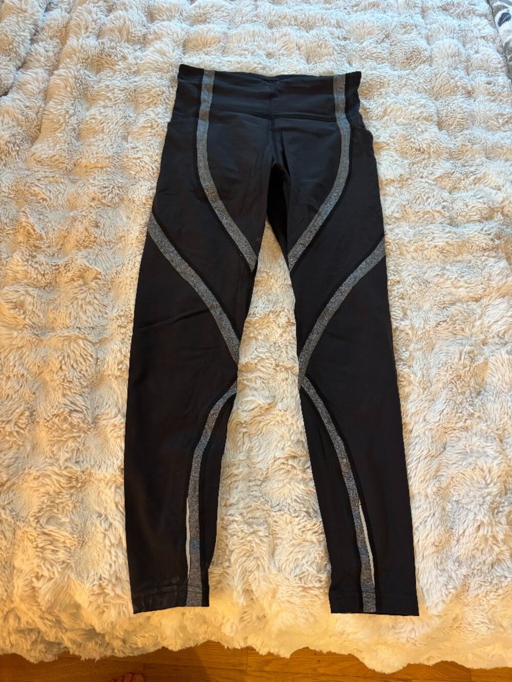 Lululemon Black Leggings with Gray Stripe Detail